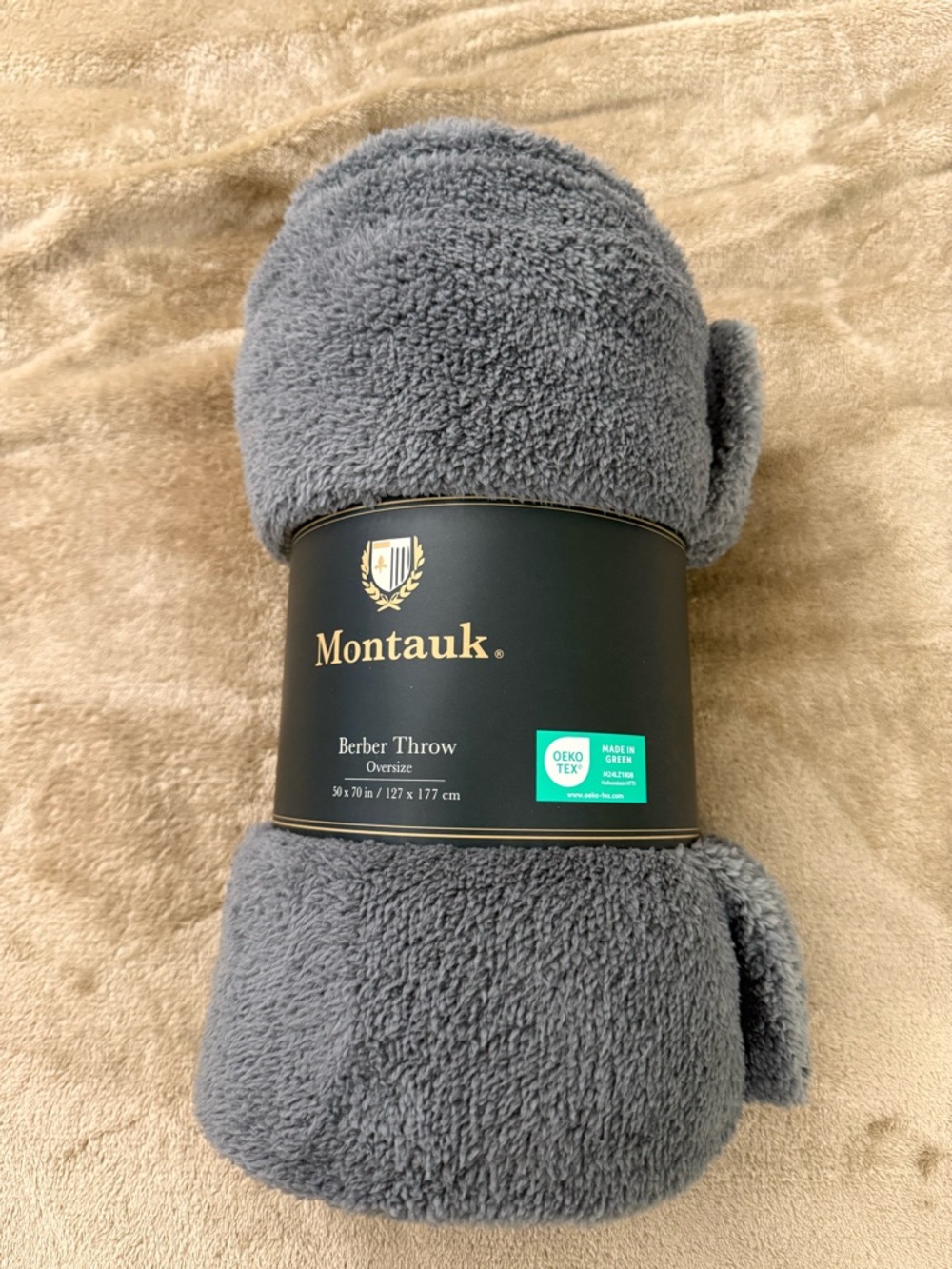 Gray Montauk Plush Oversized Throw, 100% Polyester 50” X 70”